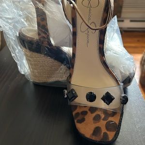 PRICE DROP..NEVER WORN…Jessica Simpson leopard wedge espadrilles